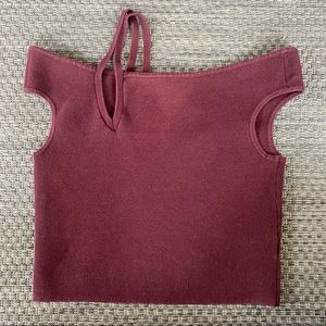 Express top with cut out sleeves, red wine color